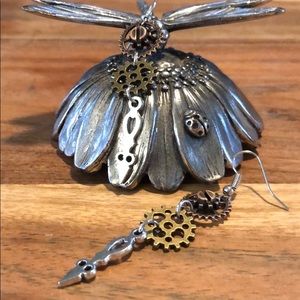 Steampunk style gear and clock hand earrings